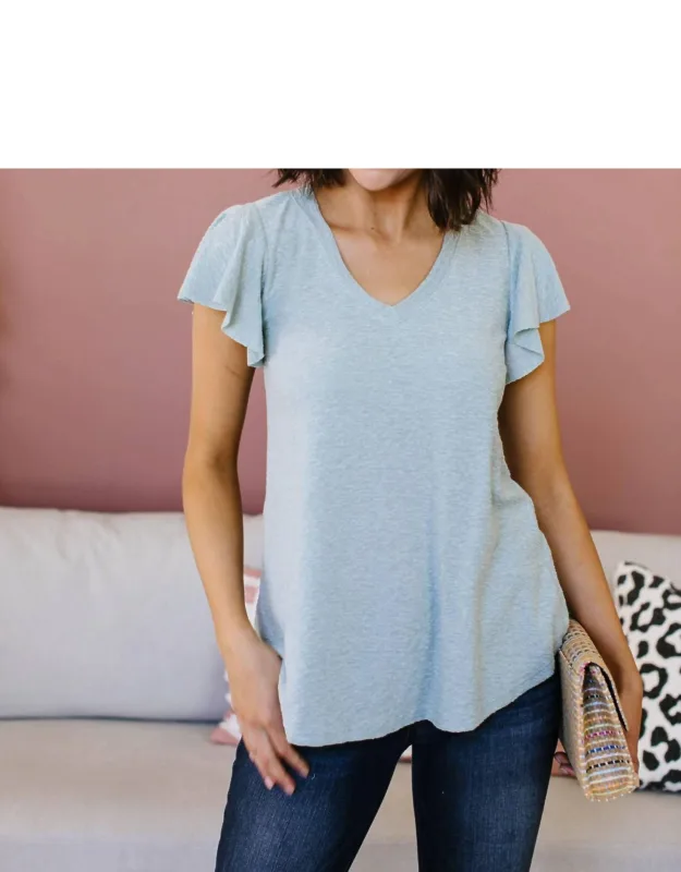 Slub Knit Flutter Sleeve Top