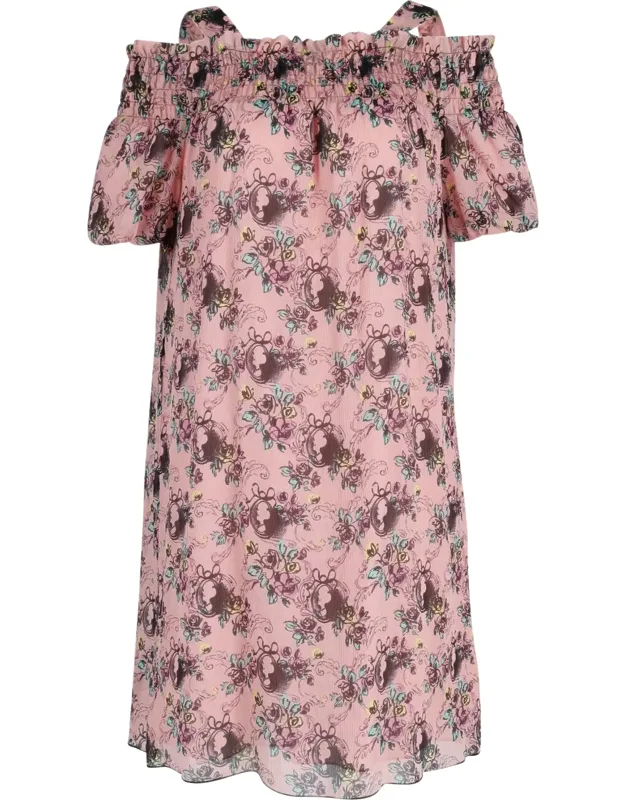 Off Shoulder Dress In Floral Print Silk