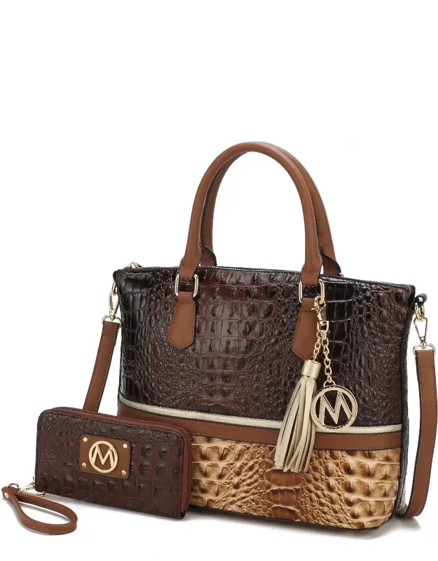 Autumn Crocodile Skin Tote Bag With Wallet