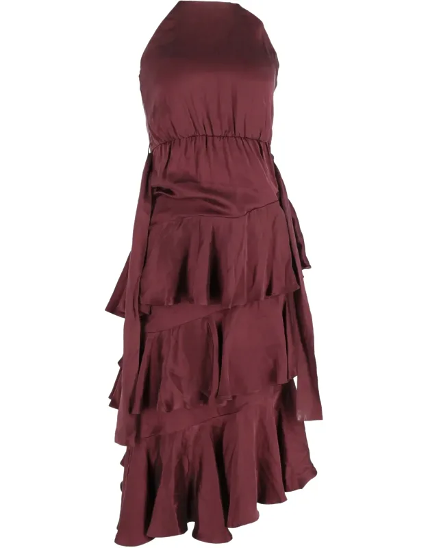 Ruffled Midi Halter Neck Dress