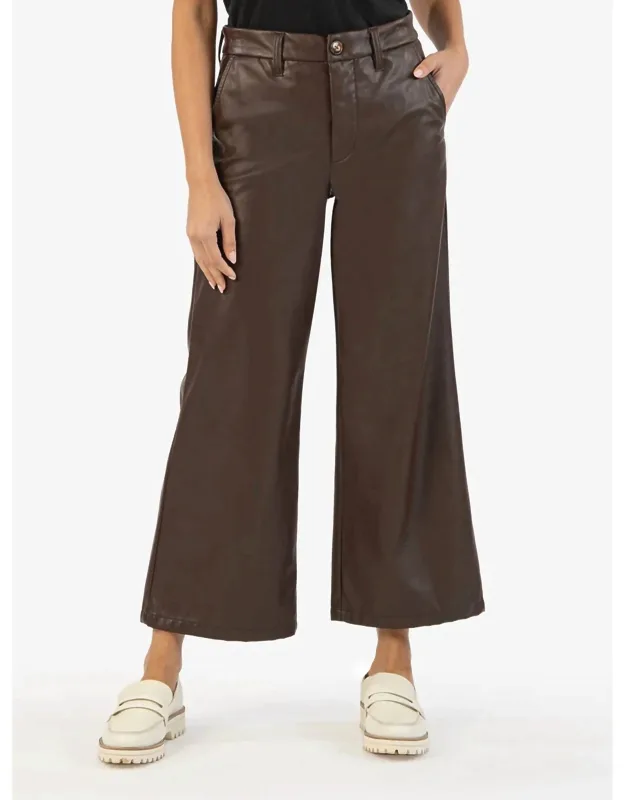 High Waist Ankle Wide Leg Faux Leather Pants