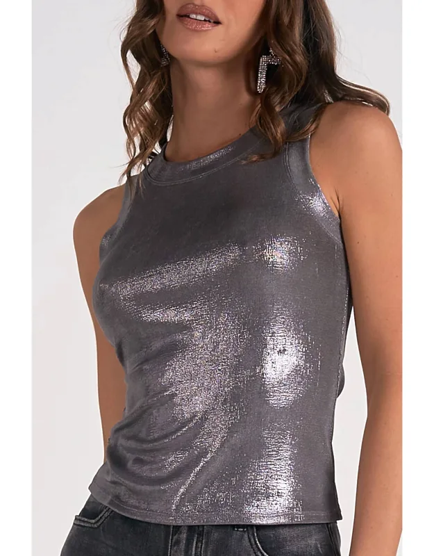 Glitter Tank Top With Sleeveless Design And Textured Pattern