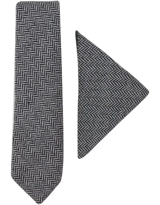 Tweed Tie Hankie Vintage Wool Herringbone