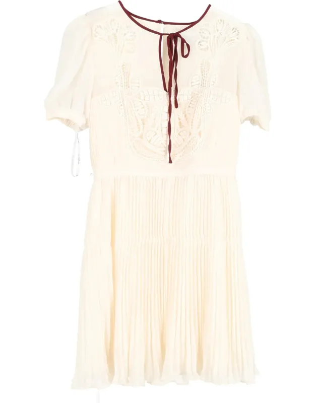 Pleated Macramé-trim Mini Dress