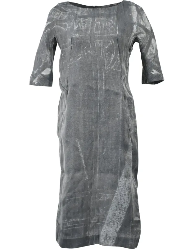 Bleach Effect Midi Short Sleeve Dress
