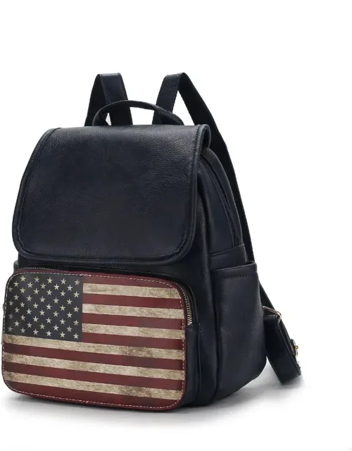 Regina Printed Flag Vegan Leather Backpack With High-quality Vegan Leather And Printed Patriotic Flag Pattern