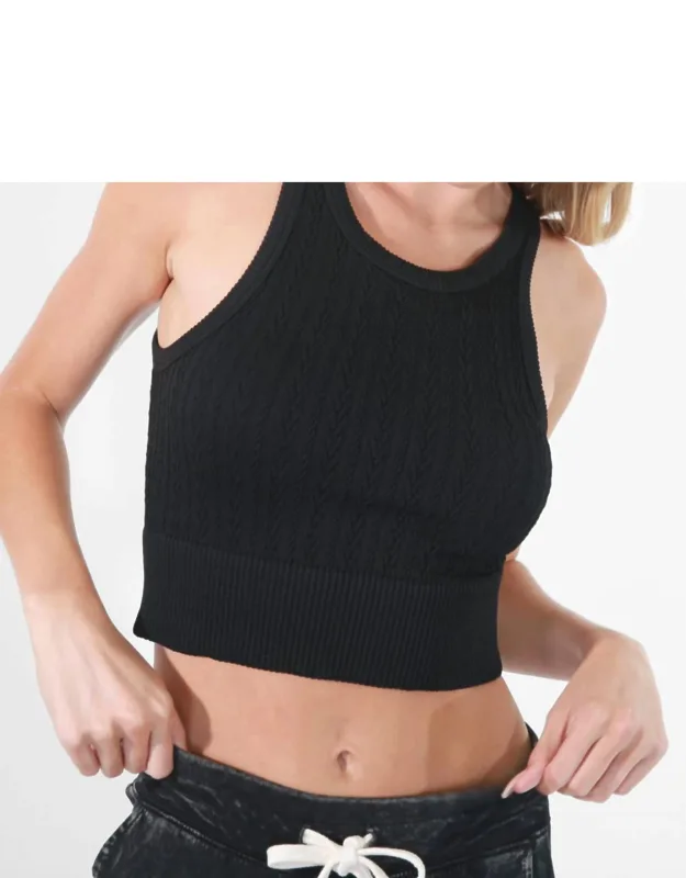Cable Knit High Neck Crop Top