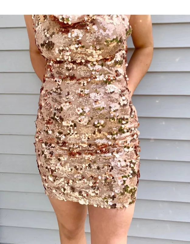 Sequin Cowl Neck Mini Dress