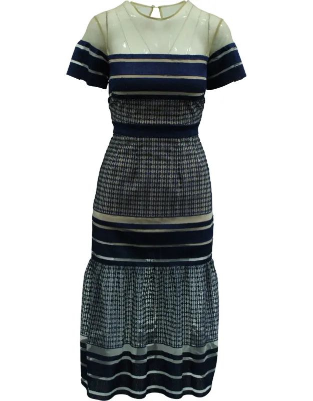 Striped Mesh Column Dress