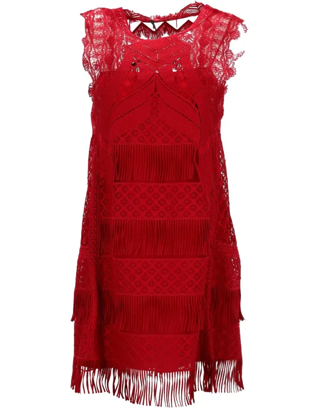 Land And Fringe Detail Mini Dress