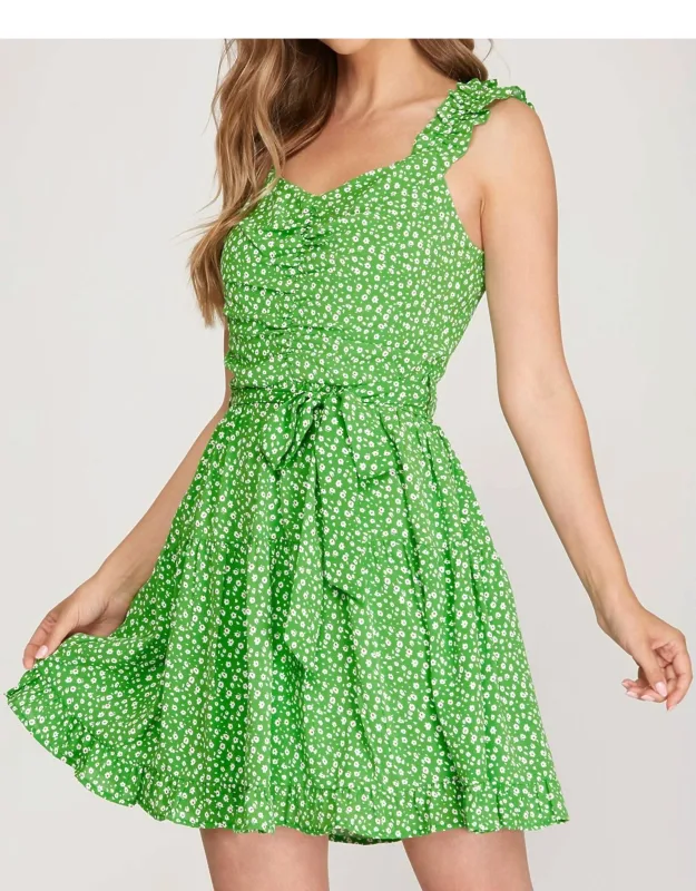 Ruffle Sleeve Dress With Waist Sash