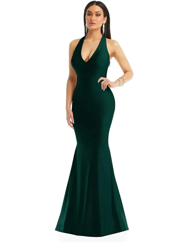Plunge Neckline Cutout Low Back Stretch Satin Mermaid Dress