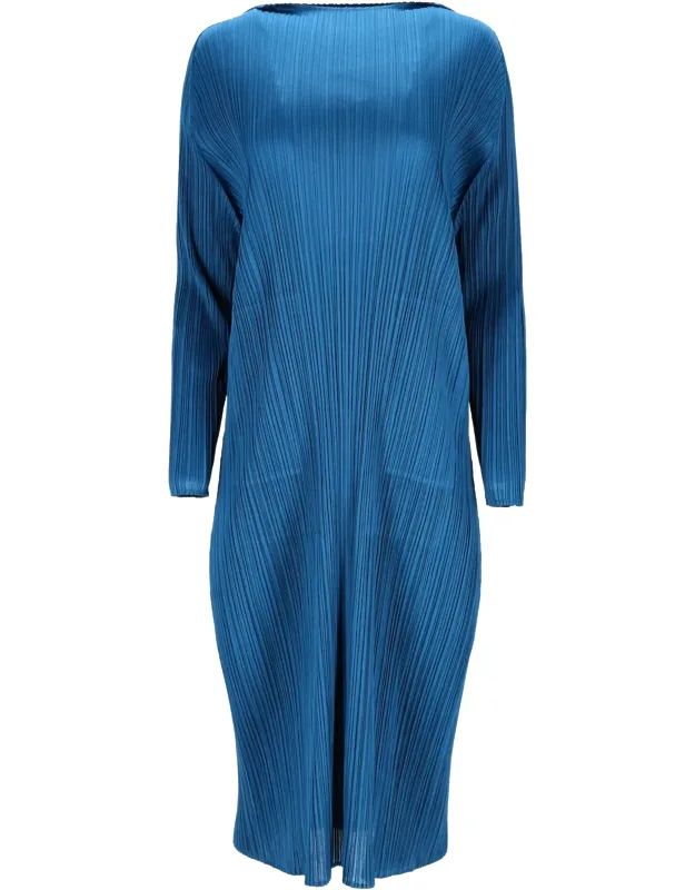 Pleated Midi Boat Neck Dress