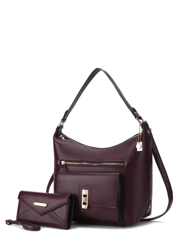 Clara Vegan Leather Shoulder Bag With Wristlet Wallet - 2 Pieces