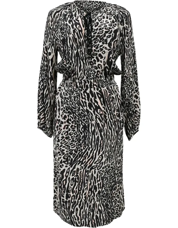 Animal Print Midi Long Sleeve Dress