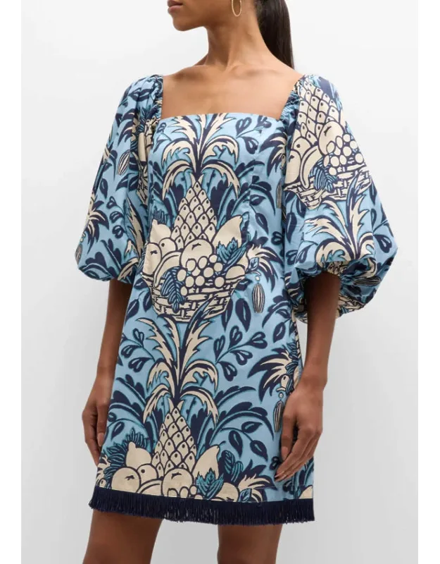 Montauk Dress, 100% Cotton Puff Sleeves Fruit Basket Mini