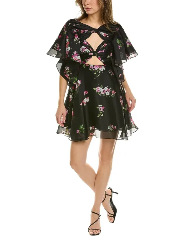 Cutout Bow Front Silk A-line Dress