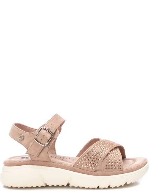 _flat Suede Sandals With Cross Strap Design And Decorative Mini Stones_