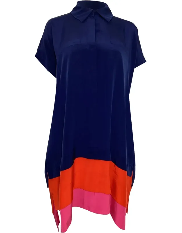 Layered Colorblock Crepe De Chine Mini Shirt Dress