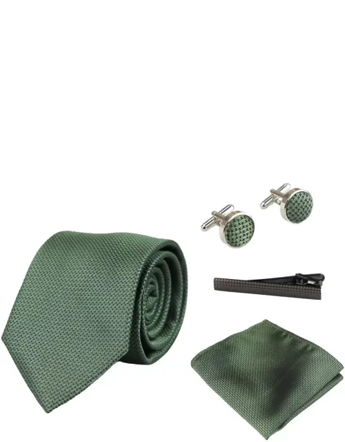 Satin Silk Textured Tie Pocket Square Cuff Links