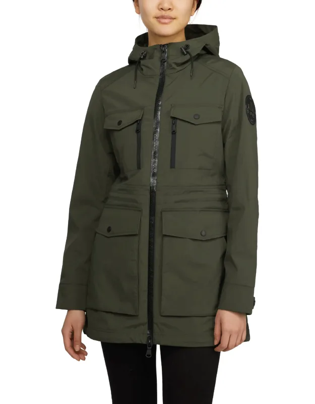 Isla Mixed-media Packable Raincoat With Fixed Hood