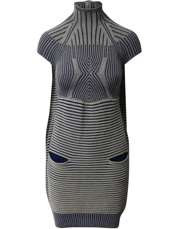 Striped High Neck Knitted Mini Dress