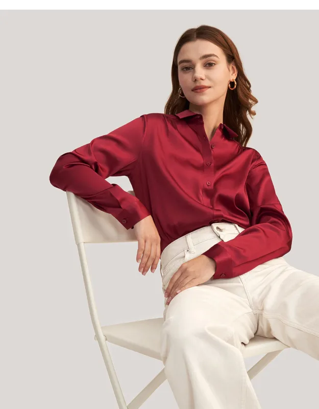 Long Sleeve Collared Silk Blouse