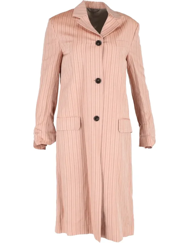 Striped Single-breasted Coat In Linen