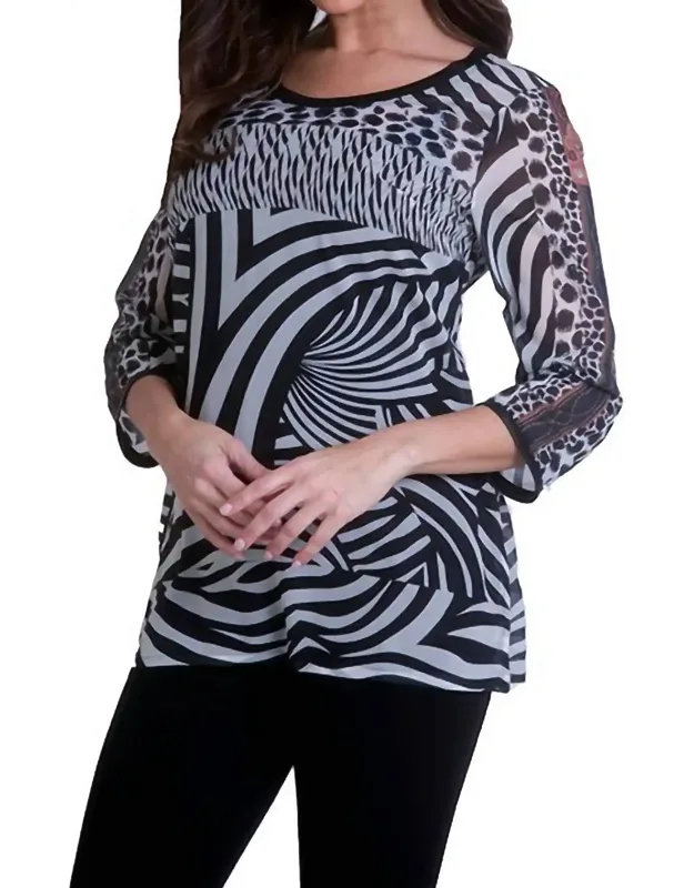 3/4 Crew Tunic With Trim In Zebra