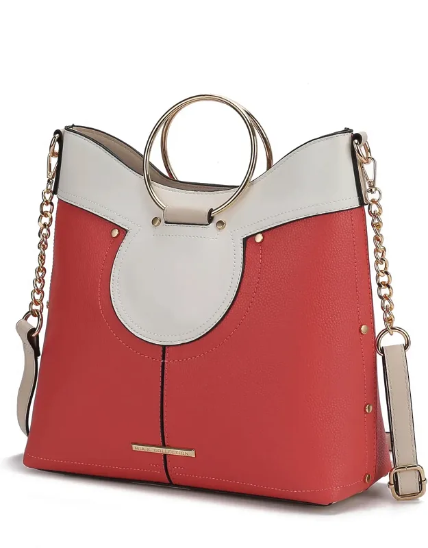 Kylie Top Handle Satchel Handbag Vegan Leather With Faux Snakeskin Interior And Gold-tone Hardware