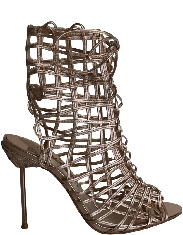 Delphine Metallic Cage Lace-up Sandals