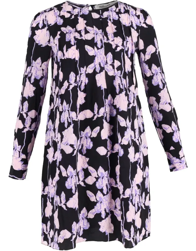Pleated Shift Dress In Floral Print Silk