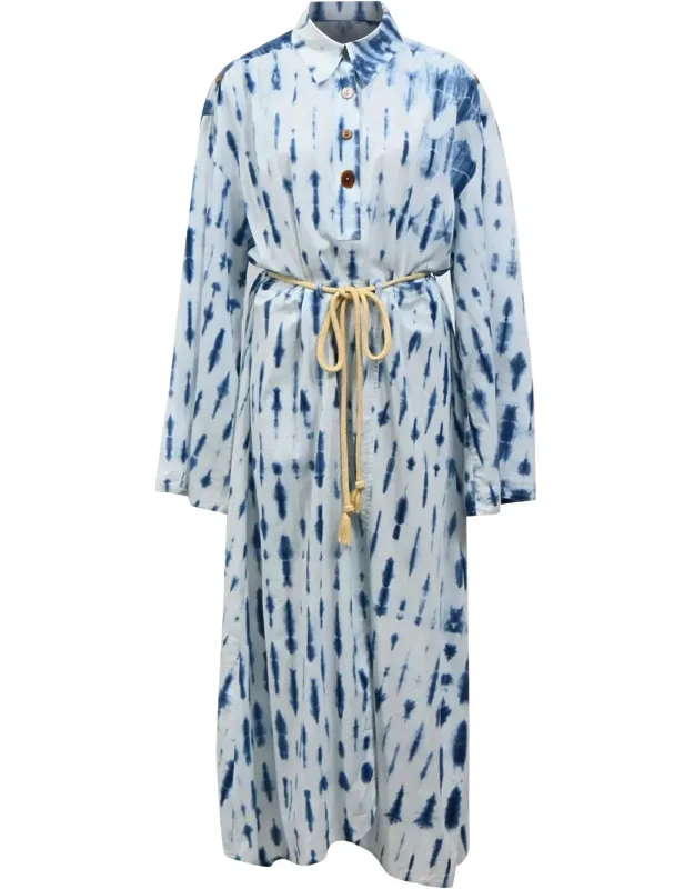 Tie-dye Belted Maxi Shirt Dress