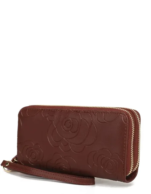Ellie Genuine Leather Flower-embossed Wallet With Detachable Wristlet