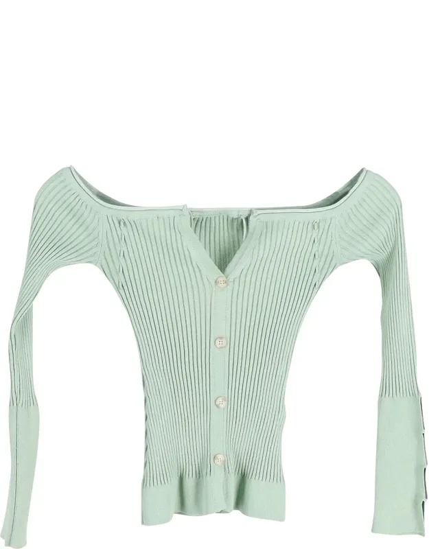 Tordu Cold-shoulder Ribbed-knit Cardigan