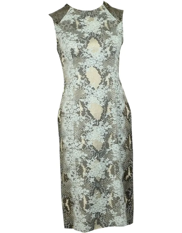 Snakeskin Print Dress With Lace Detail