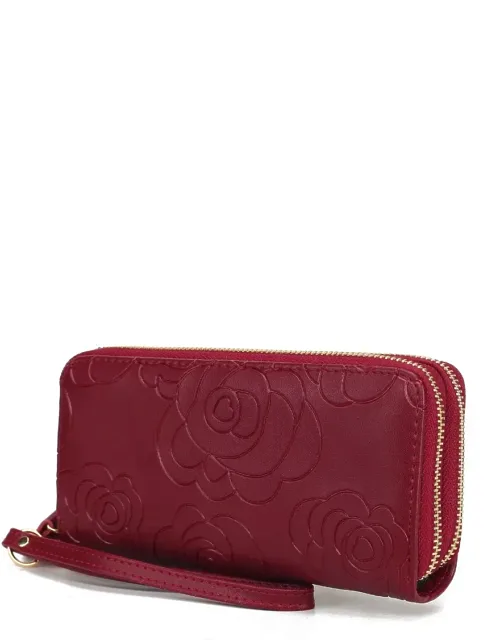 Ellie Genuine Leather Flower-embossed Wristlet Wallet