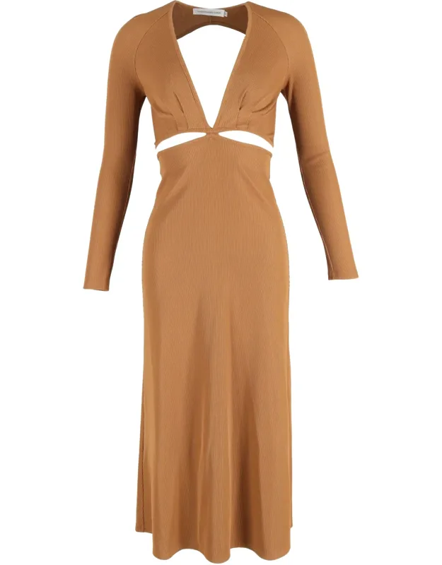 Midi Cutout Ribbed Long Sleeve Dress
