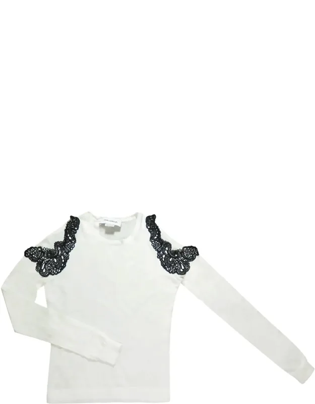 Off Shoulder Lace Trim Pullover Sweater