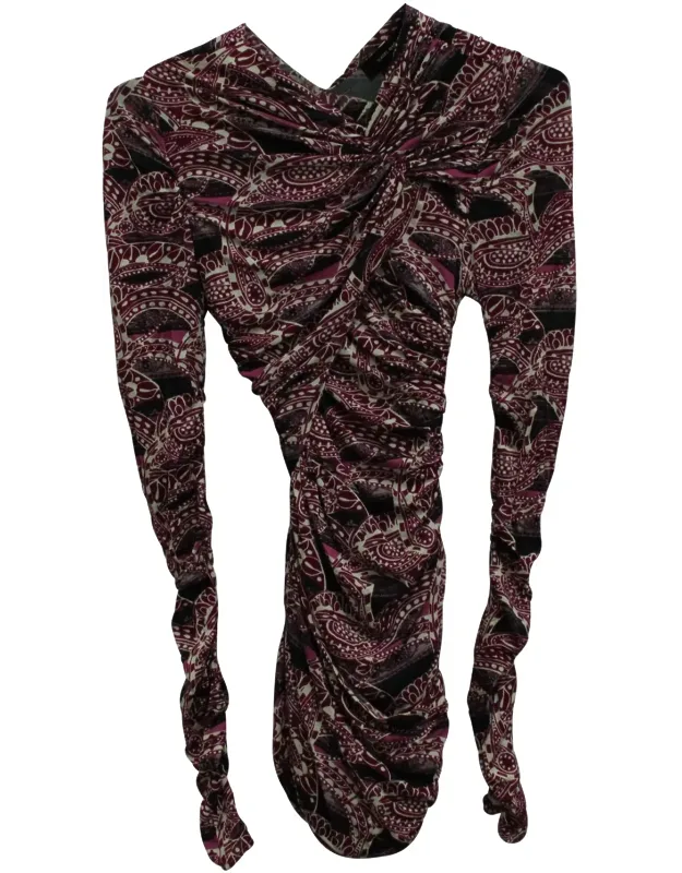 Ruched Paisley Print Mini Dress