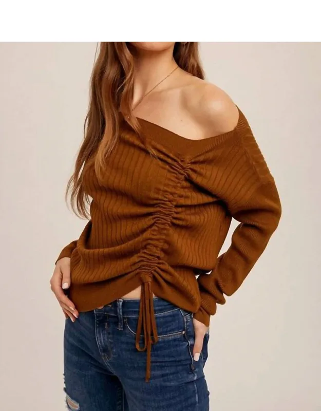Ruched Drawstring Asymmetrical Sweater