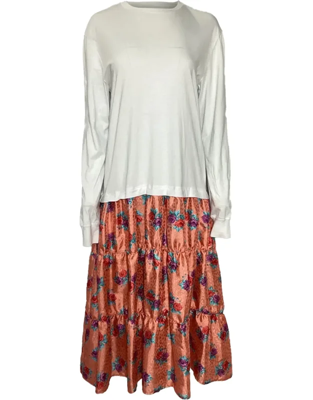 Floral Printed Long Sleeve Midi Tiered Dress