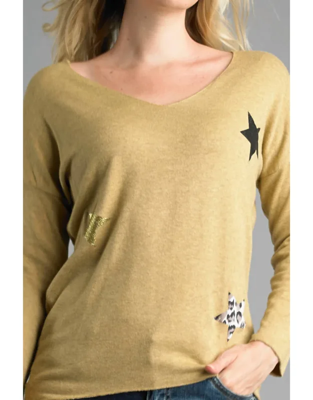 Lightweight V Neckline Sweater With Stars