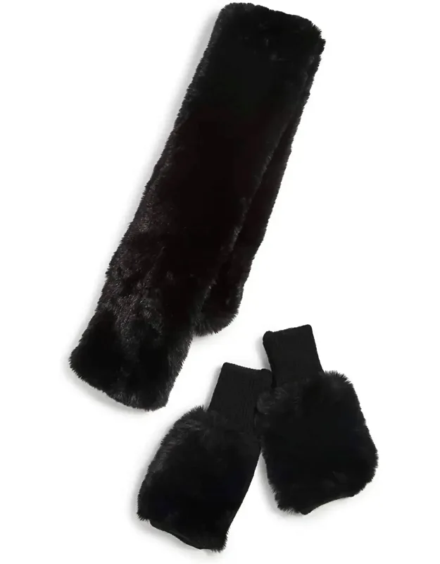 Faux Fur Pull Through Scarf And Mitten Set