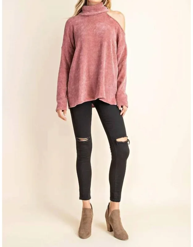 Cold Shoulder Turtleneck Sweater