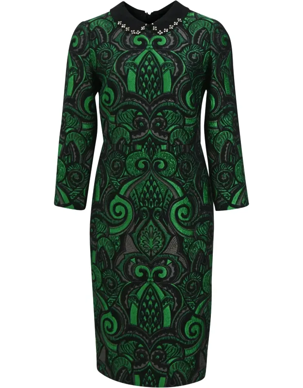 Brocade Midi Long Sleeve Dress