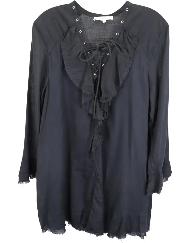 Mini Raw Edge Bell Sleeve V-neck Dress