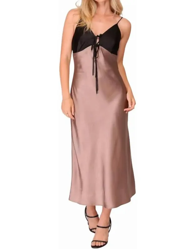 Two-toned Satin Dress With Tie Front