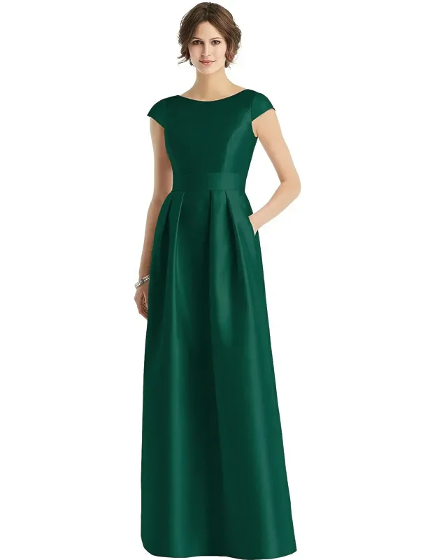 Cap Sleeve Pleated Skirt Dress With Pockets