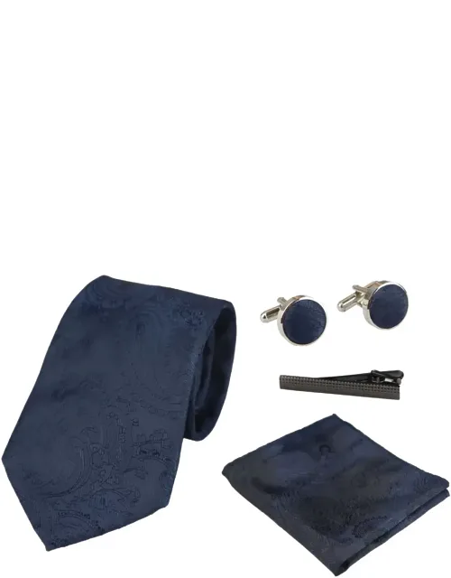 Paisley Neck Tie Pocket Square Cuff Links - Satin Finished Set In Gift Box